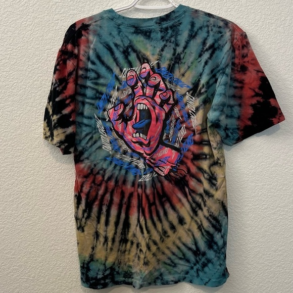Santa Cruz Tie Dye Spiral Strip Hand T-Shirt in Dark Rainbow- Size Medium - Picture 7 of 13